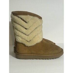 UGG Tania Boots Womens Sz 7 Suede Sheepskin Chestnut Mid Calf Warm Preppy